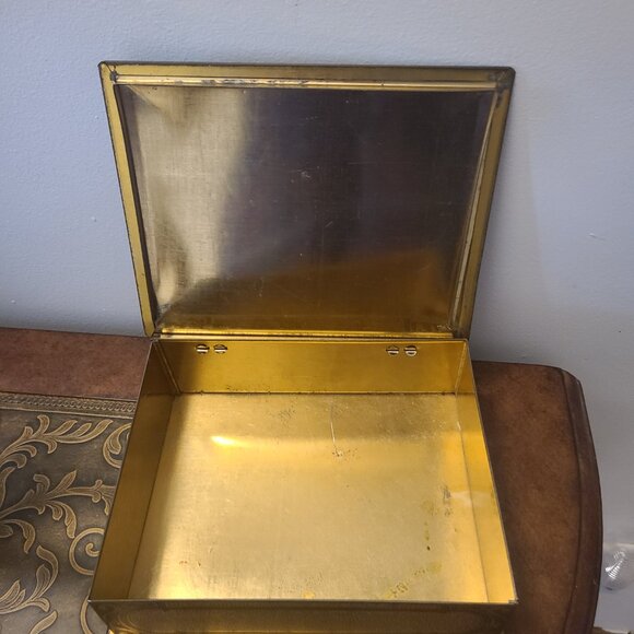 VINTAGE LGE 2 LB WHITMAN'S SALMAGUNDI ART MOSAIC TIN CANDY BOX ART NOUVEAU STYLE - Picture 2 of 9